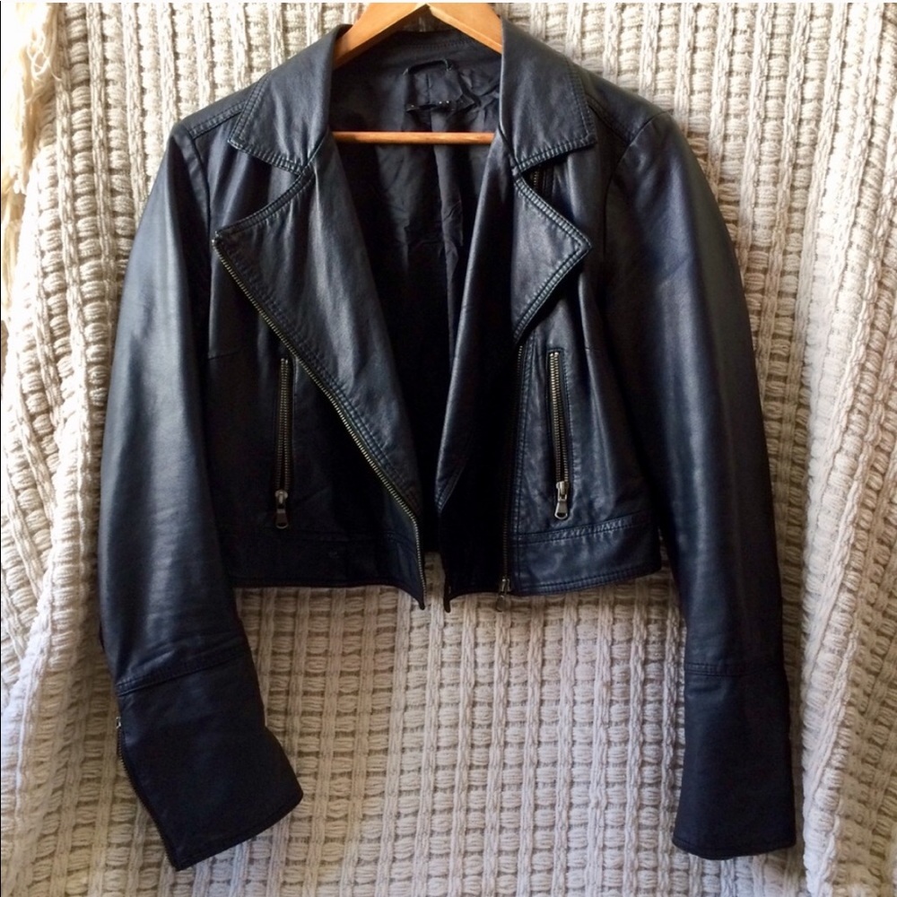 Sisley black leather moto jacket